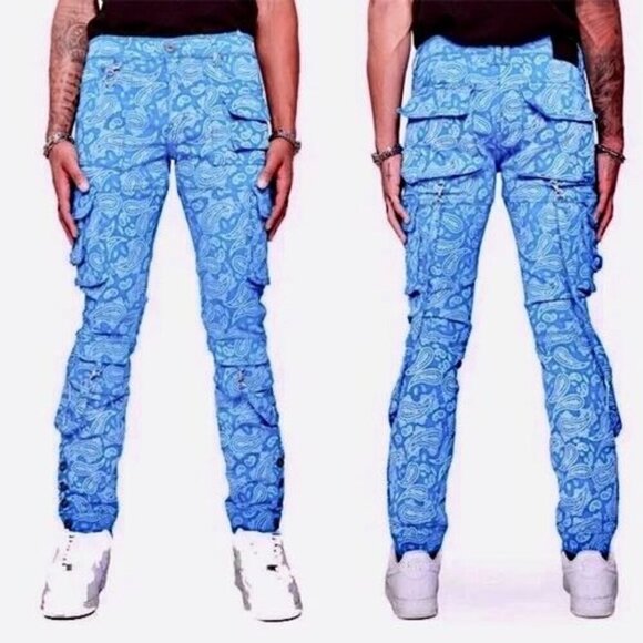 Valabasas Vendetta Stacked Mens Jeans Size 29 Cargo Straps Edgy Streetwear Azul